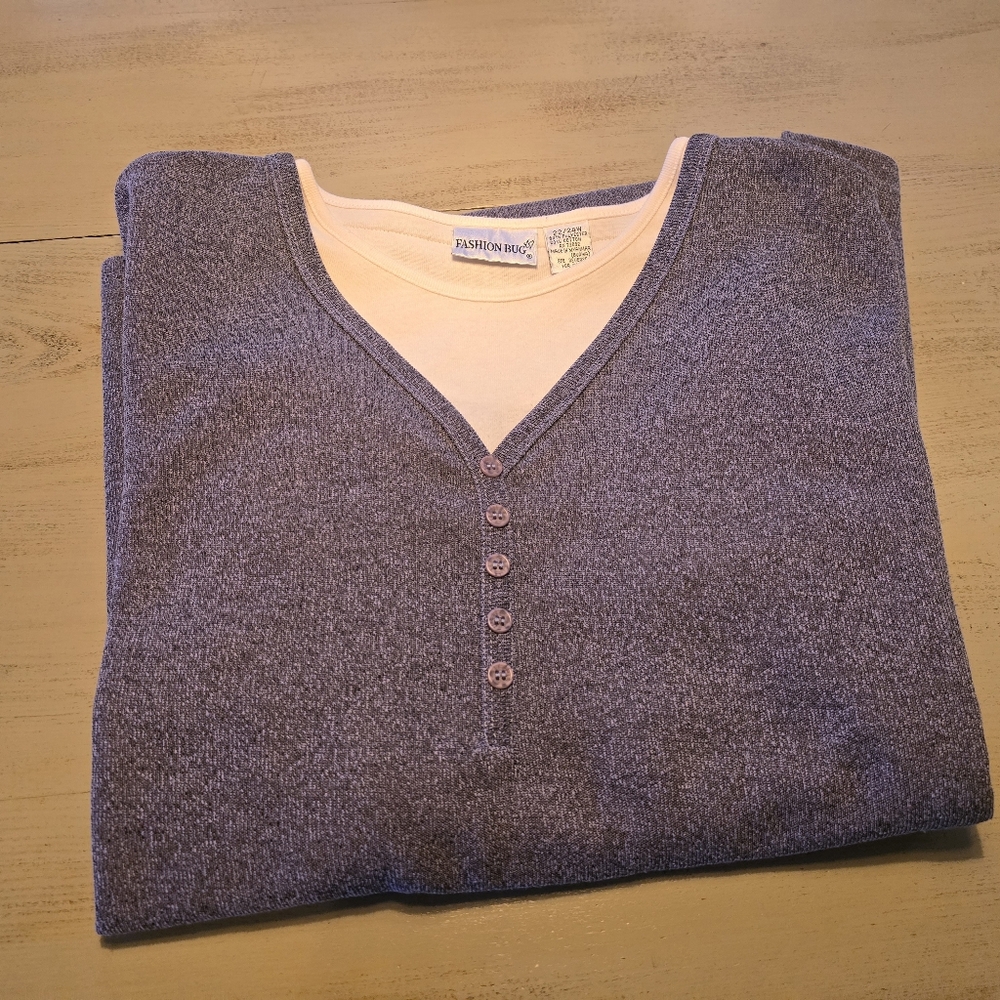 Vintage Fashion Bug Sweater, 2 In 1, Women's 3X, Blue with White